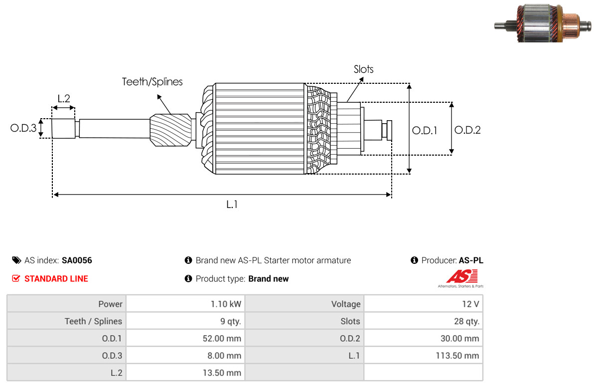 AS-PL sa0056 520mm for FIAT TOYOTA VW