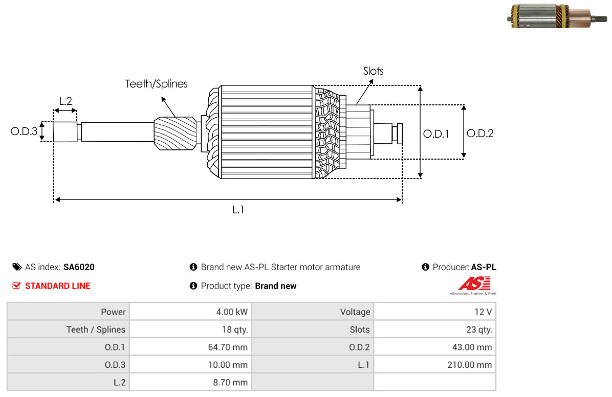 AS-PL sa6020 64,70mm for ISUZU