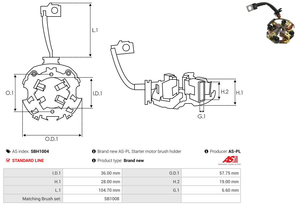 AS-PL sbh1004 57,75mm for OPEL HYUNDAI