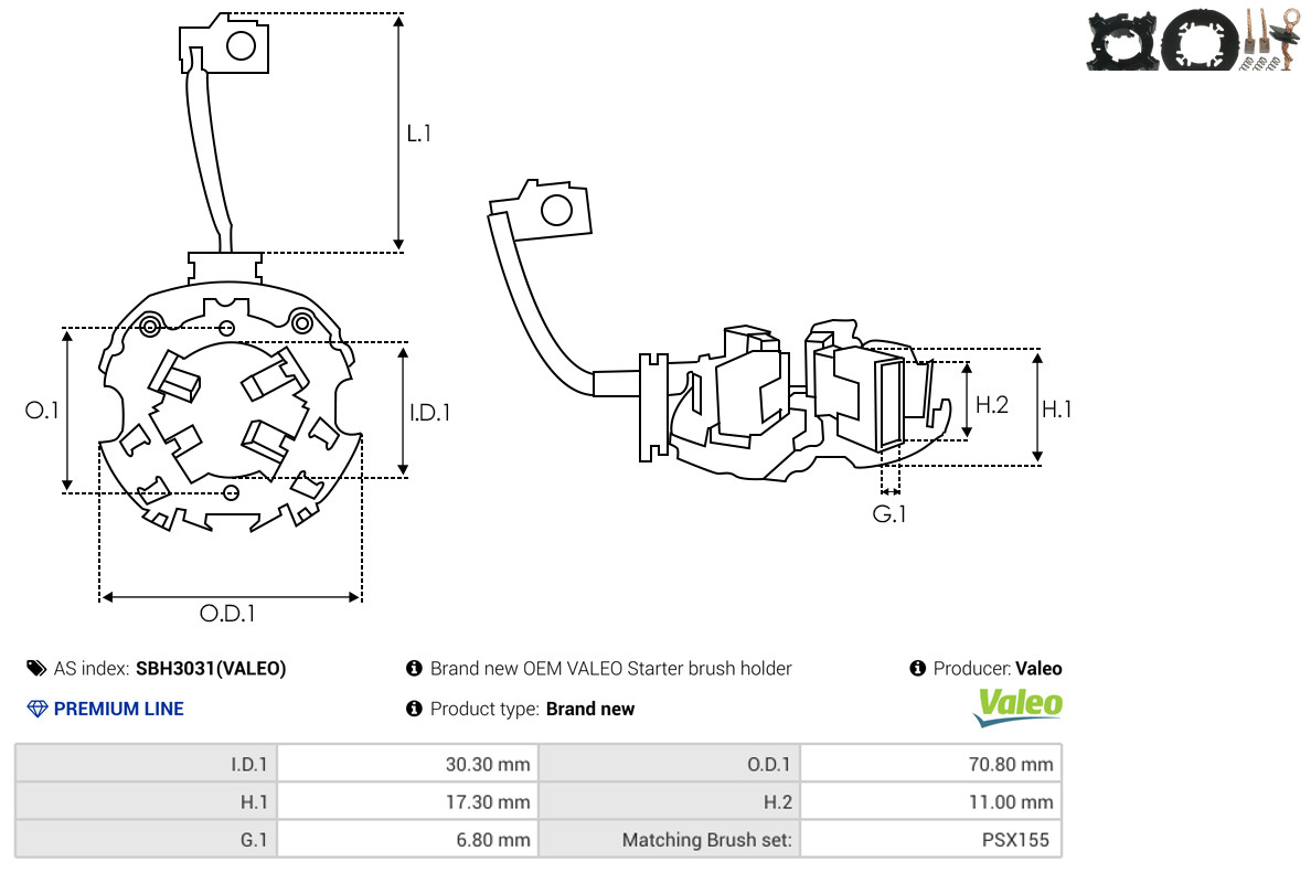 AS-PL SBH3031(VALEO) 70,80mm for MERCEDES-BENZ NISSAN RENAULT TOYOTA