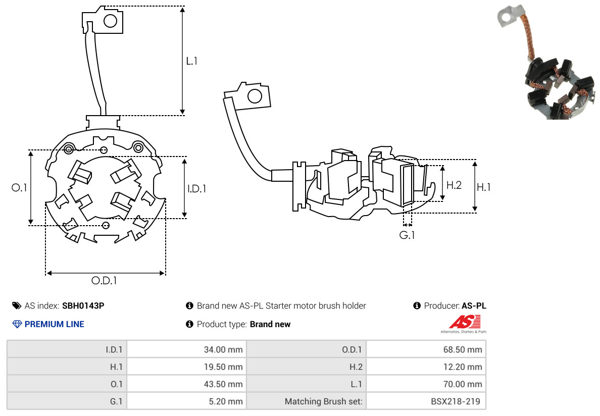 AS-PL sbh0143p 68,50mm for PEUGEOT