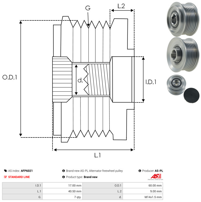AS-PL Generator friløbskobling afp6021 for TOYOTA BMW HYUNDAI