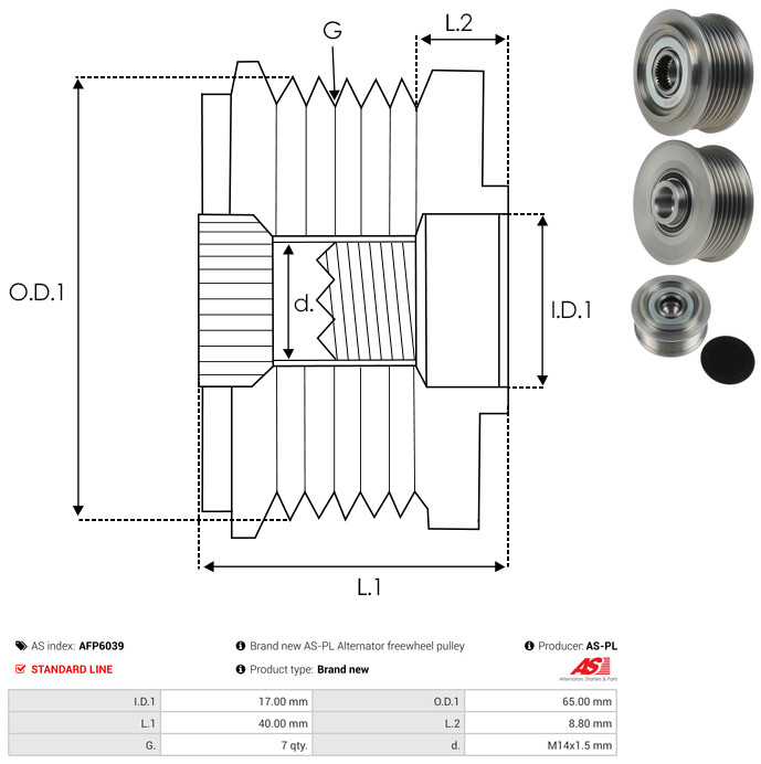 AS-PL Generator friløbskobling afp6039 for HONDA