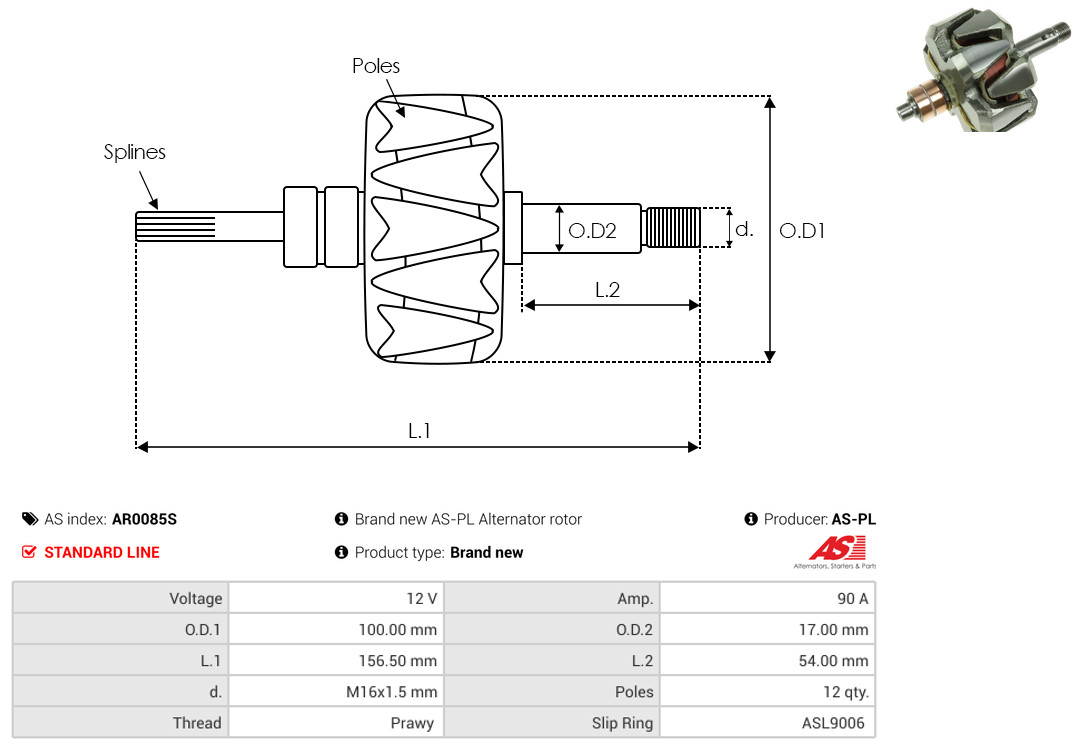 AS-PL ar0085s 1000mm for VOLVO FIAT IVECO BMW VW