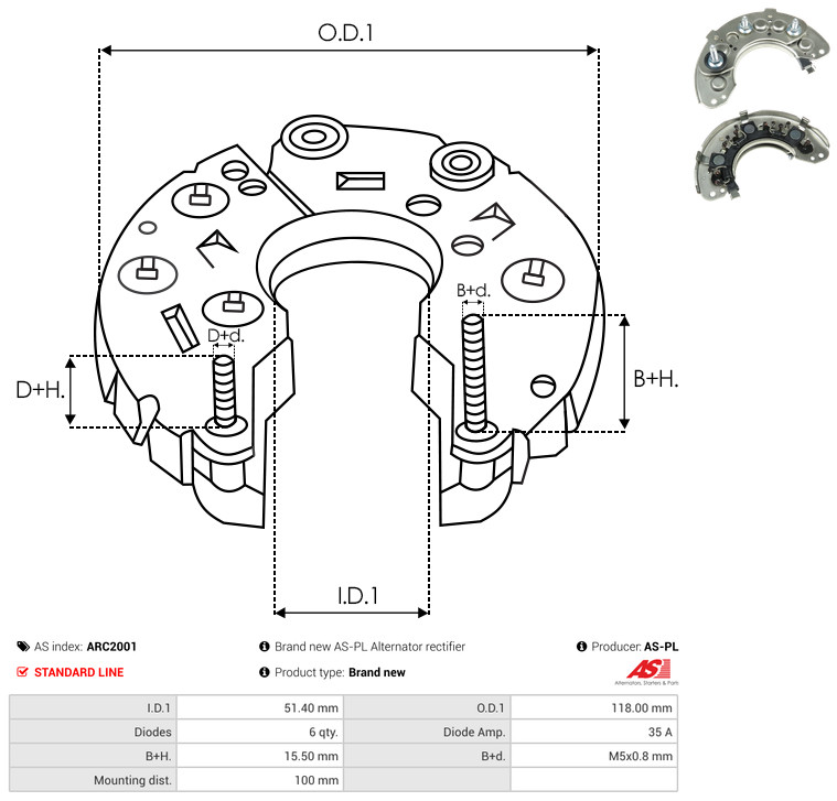 AS-PL arc2001 1180mm for SUBARU NISSAN