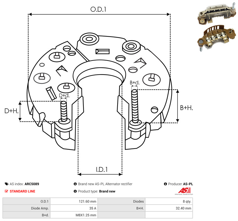 AS-PL arc5089 121,60mm for MITSUBISHI NISSAN