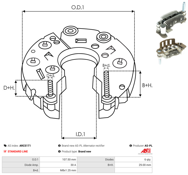 AS-PL arc5171 107,50mm for FORD MAZDA MITSUBISHI