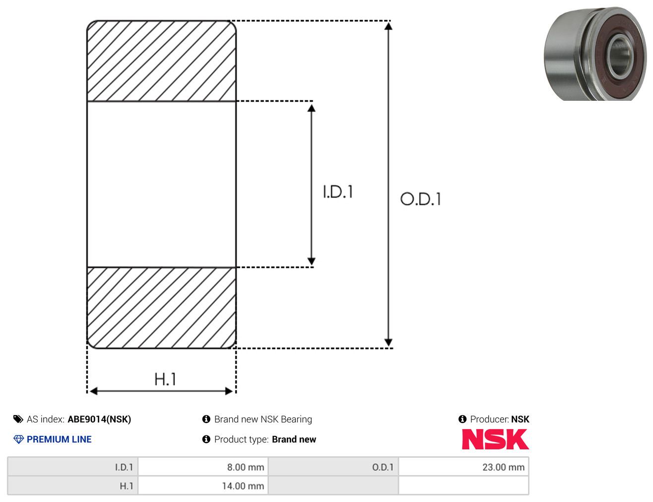 AS-PL Leje ABE9014(NSK) for MITSUBISHI