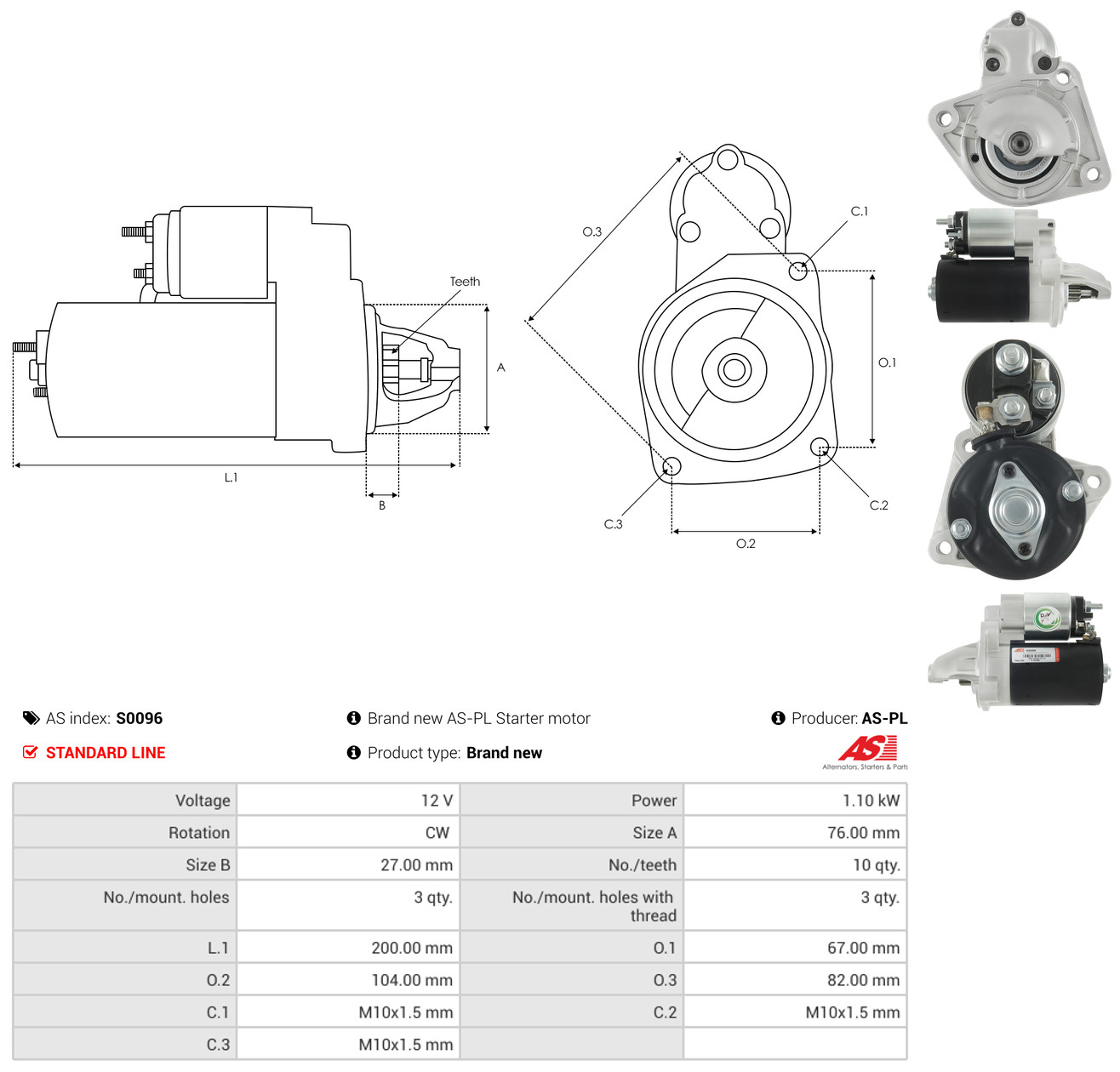 AS-PL Starter s0096 for FORD VOLVO MAZDA PININFARINA