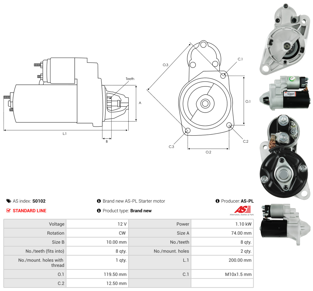 AS-PL Starter s0102 for CHRYSLER