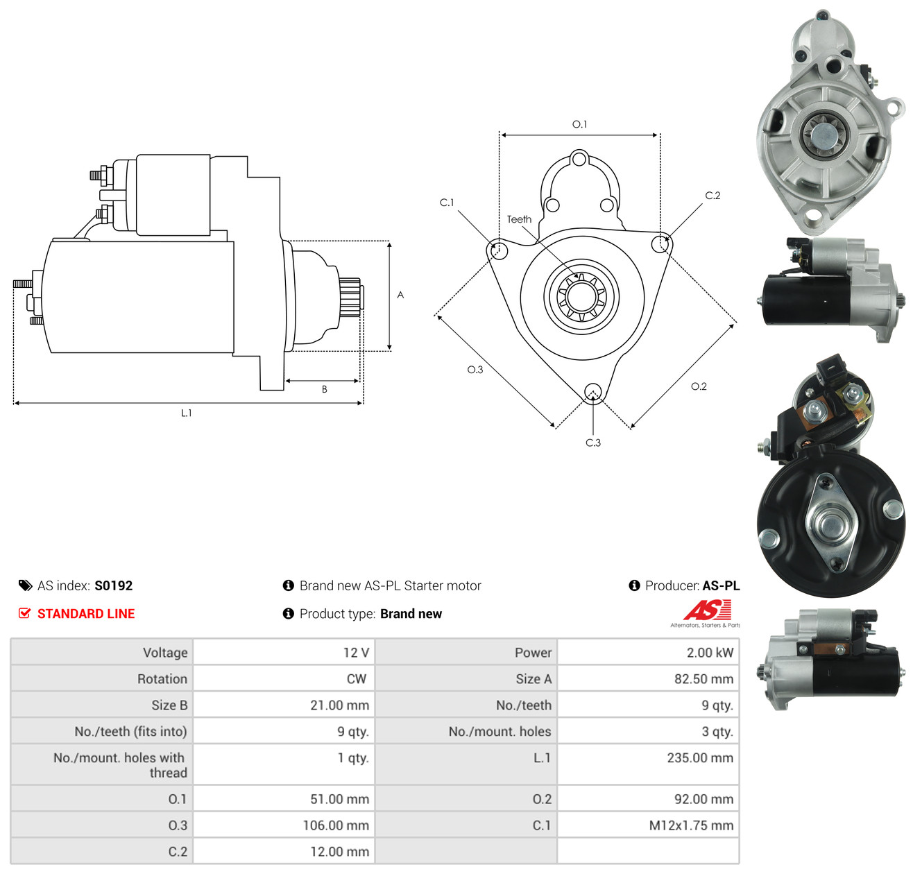 AS-PL Starter s0192 for VW DAF