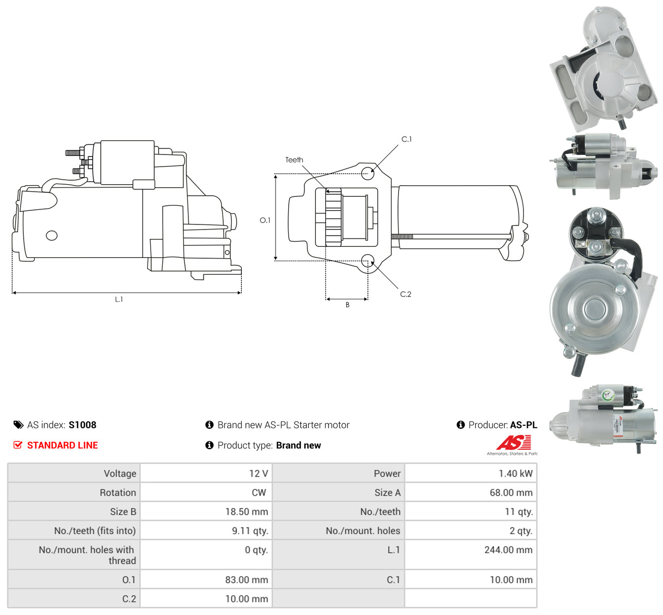 AS-PL Starter s1008 for VOLVO OPEL MERCURY
