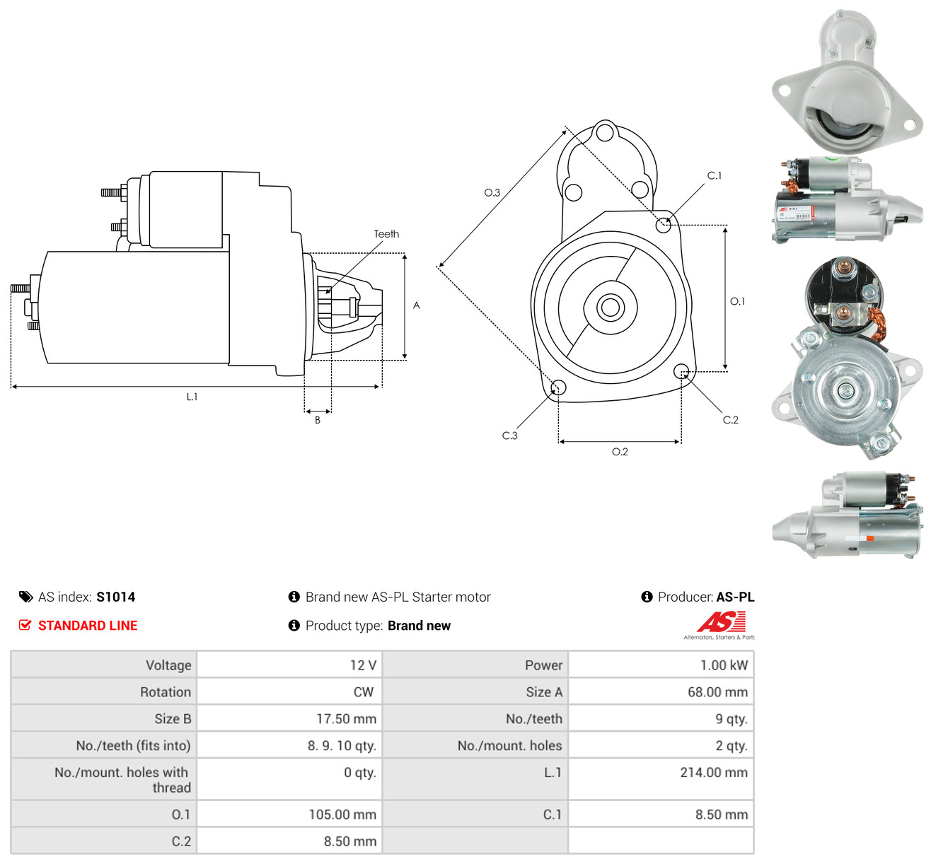 AS-PL Starter s1014 for OPEL DAEWOO CHEVROLET FIAT DAF GENERAL MOTORS