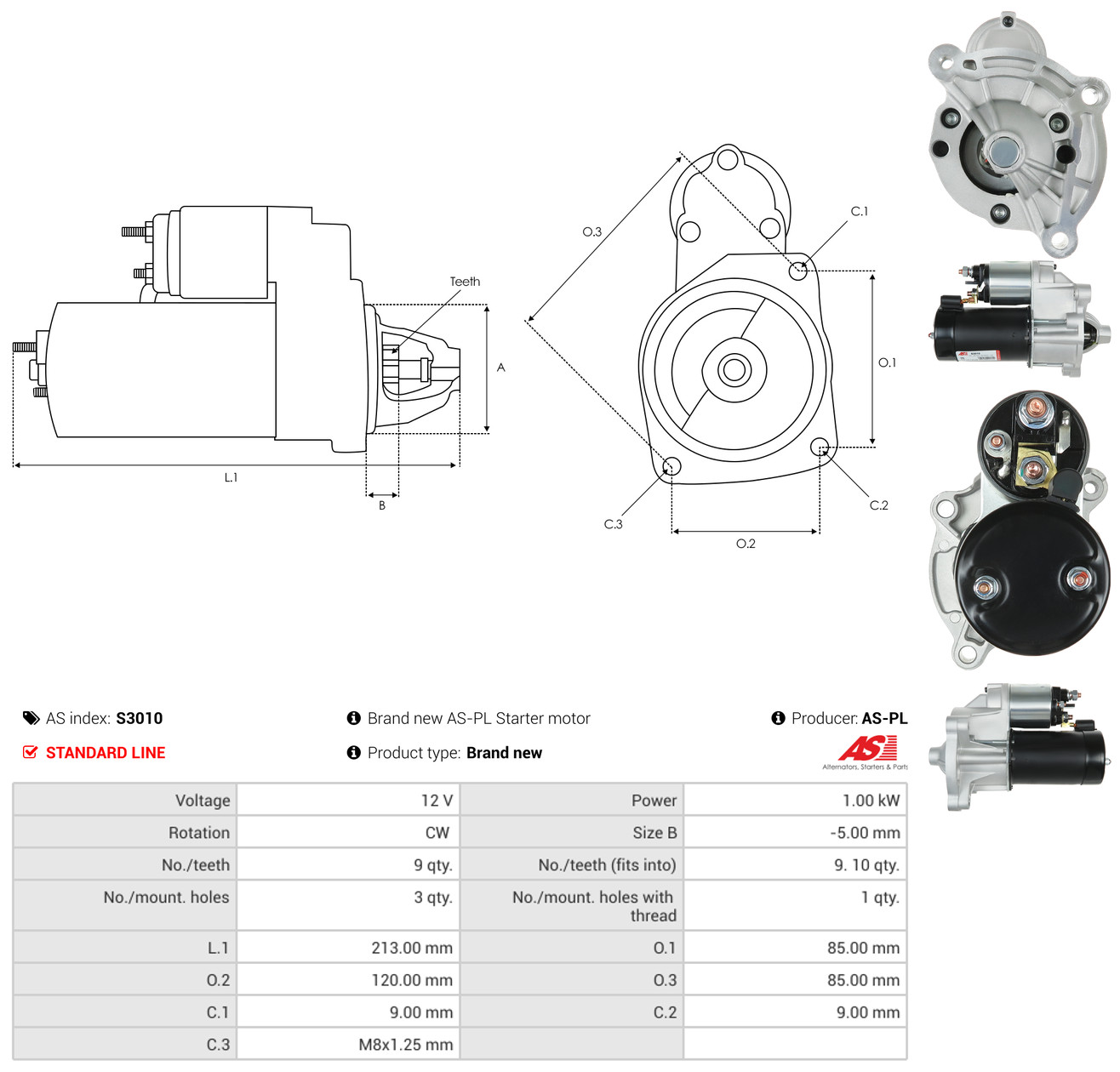 AS-PL Starter s3010 for PEUGEOT FORD FIAT DAF MITSUBISHI ROVER