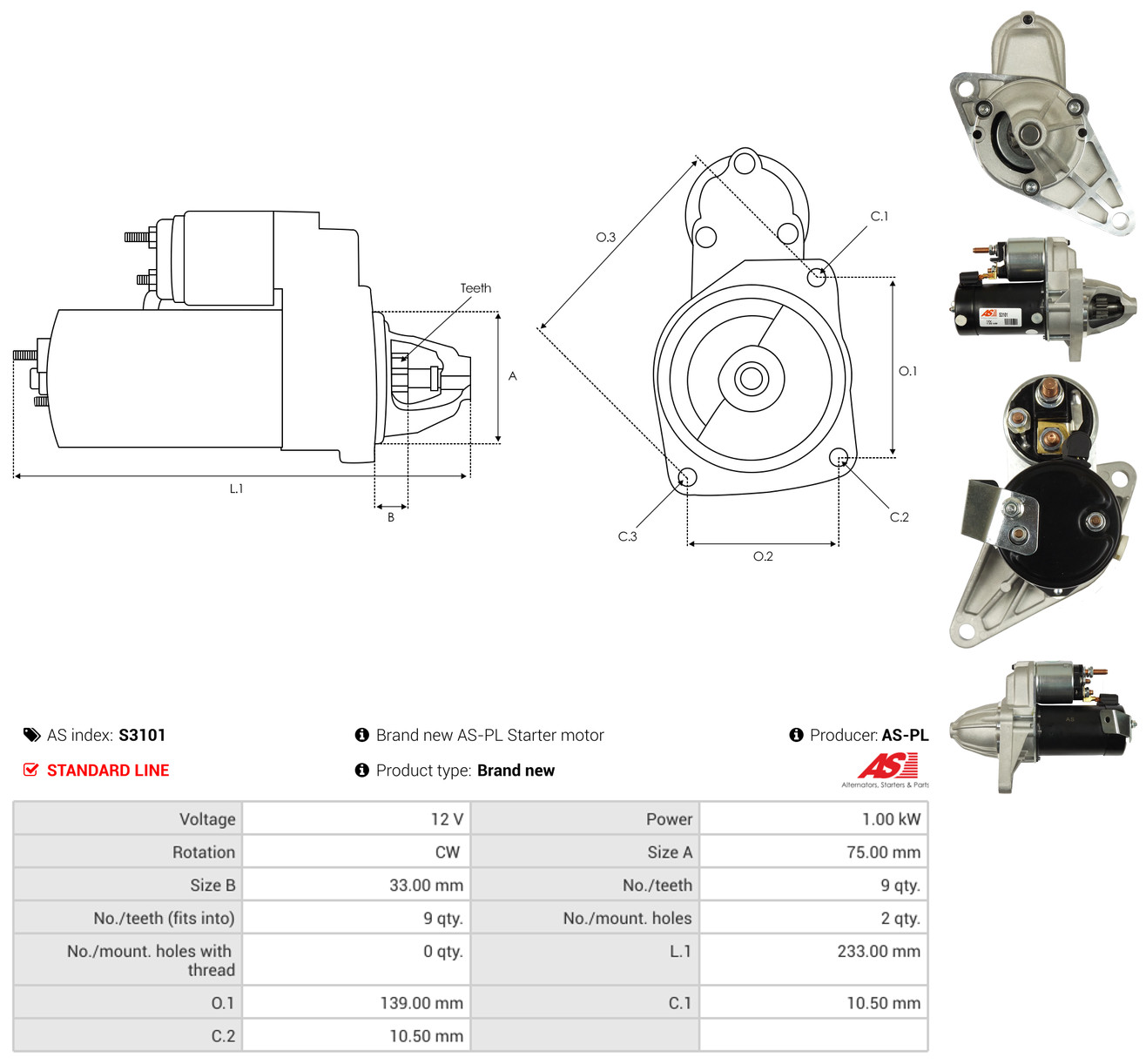 AS-PL Starter s3101 for HONDA