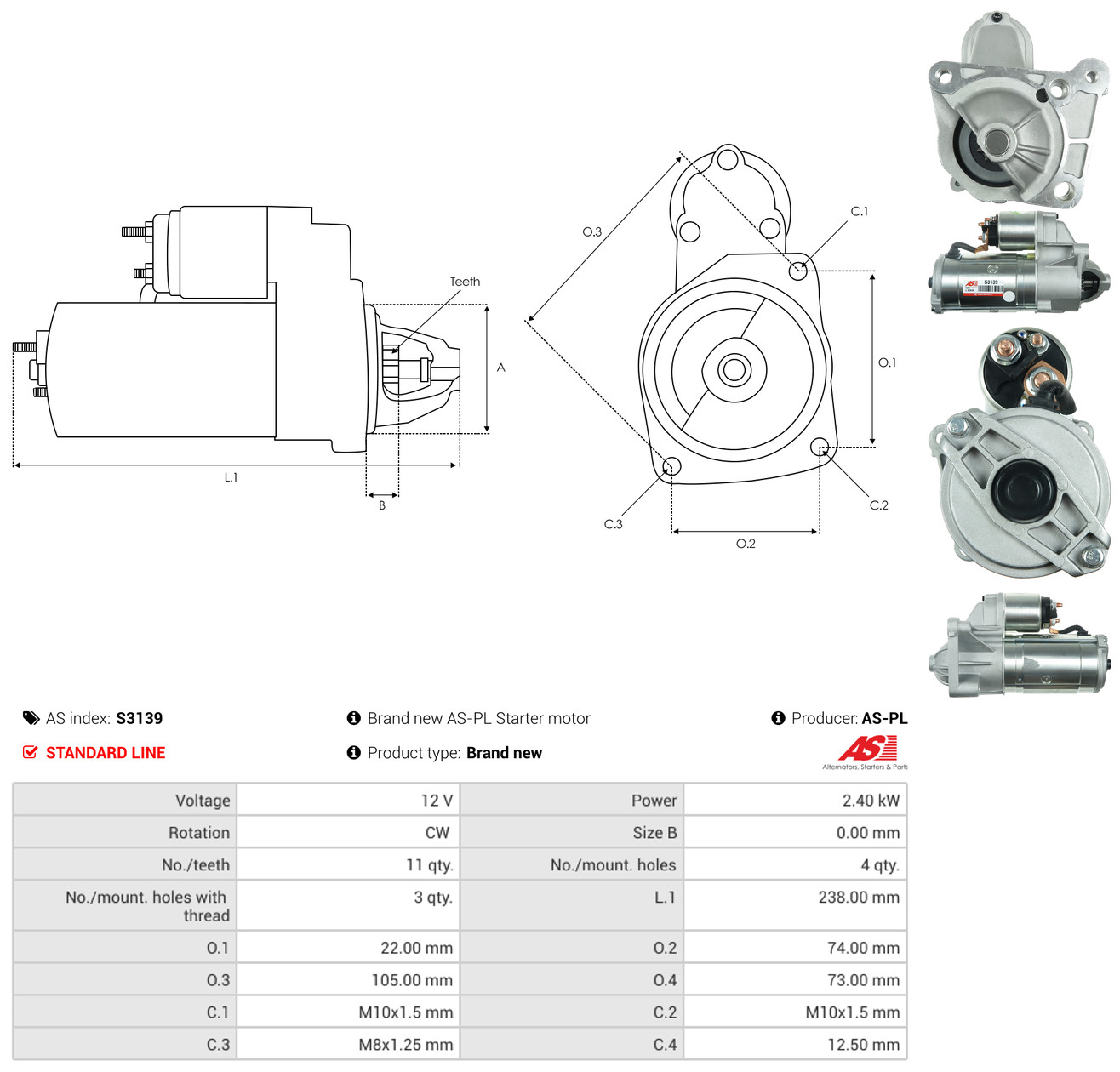 AS-PL Starter s3139 for RENAULT