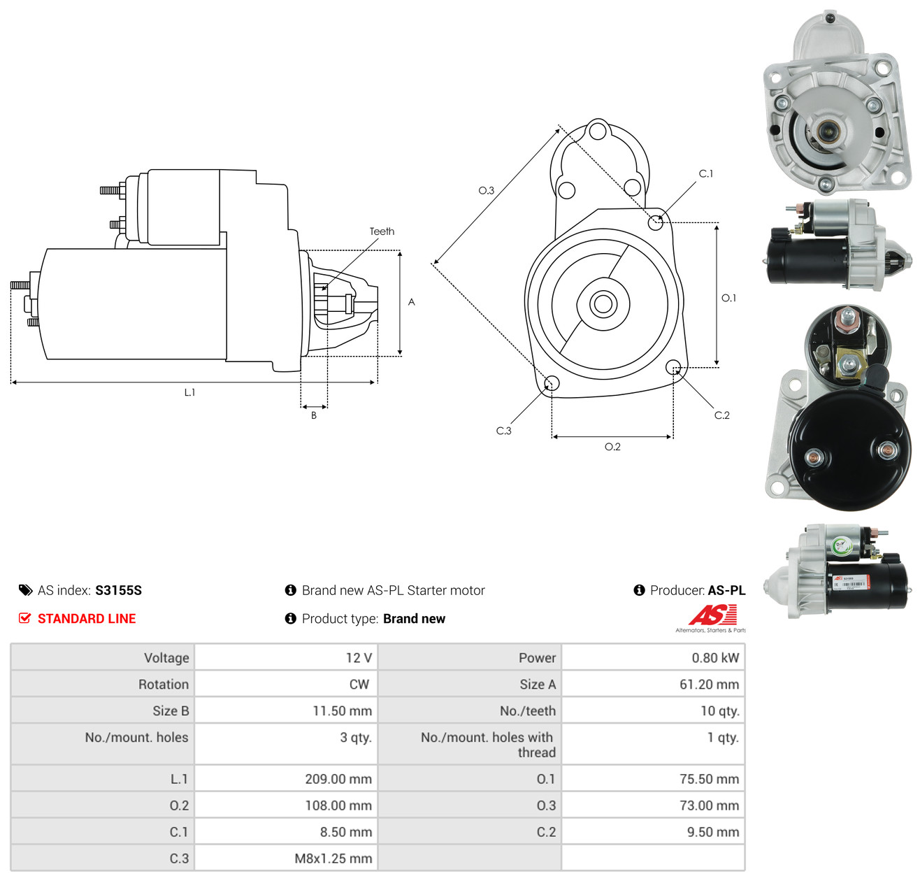 AS-PL Starter s3155s for FIAT