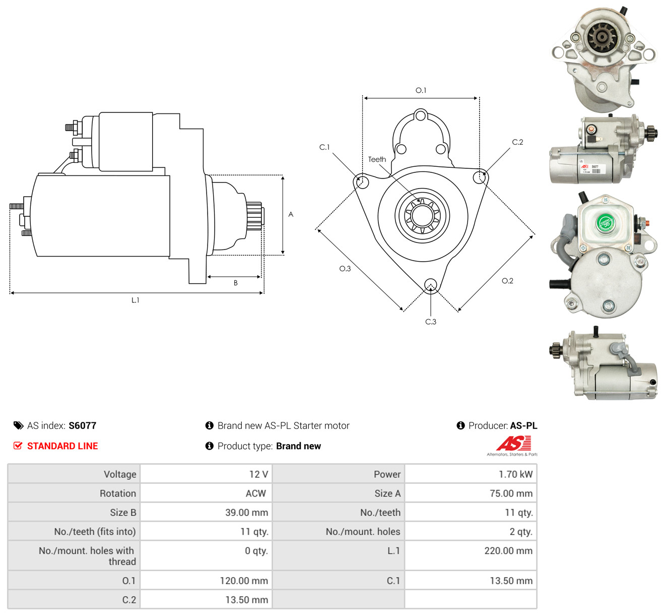 AS-PL Starter s6077 for HONDA ROVER