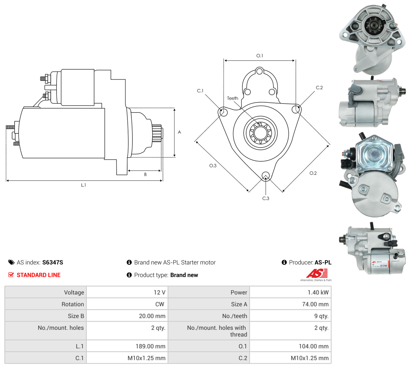 AS-PL Starter s6347s for TOYOTA