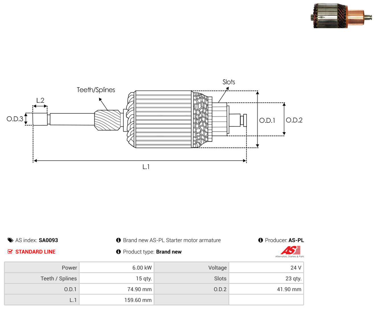 AS-PL sa0093 74,90mm for VOLVO