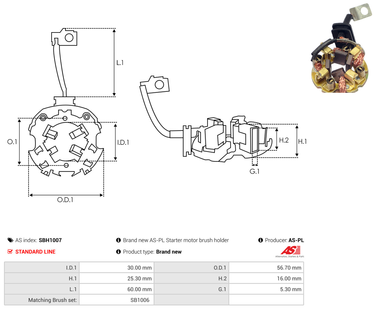 AS-PL sbh1007 56,70mm for OPEL HYUNDAI