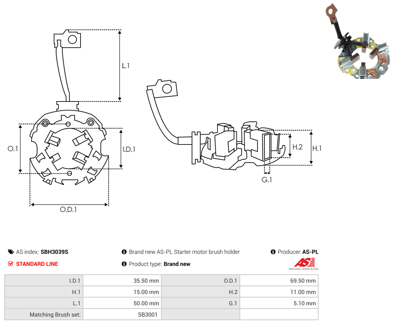 AS-PL sbh3039s 69,50mm for HYUNDAI