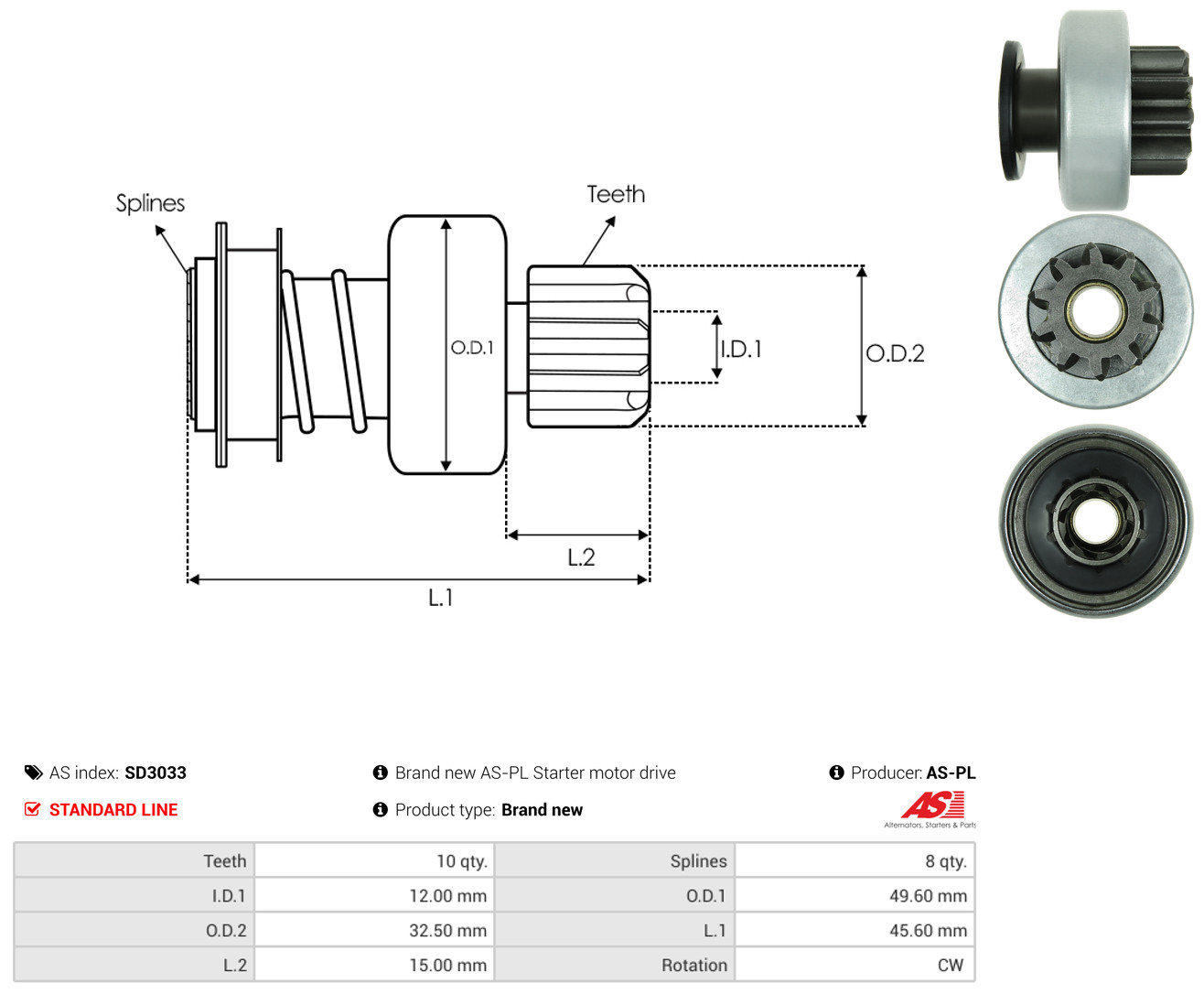 AS-PL Friløbsgear, starter sd3033 for NISSAN