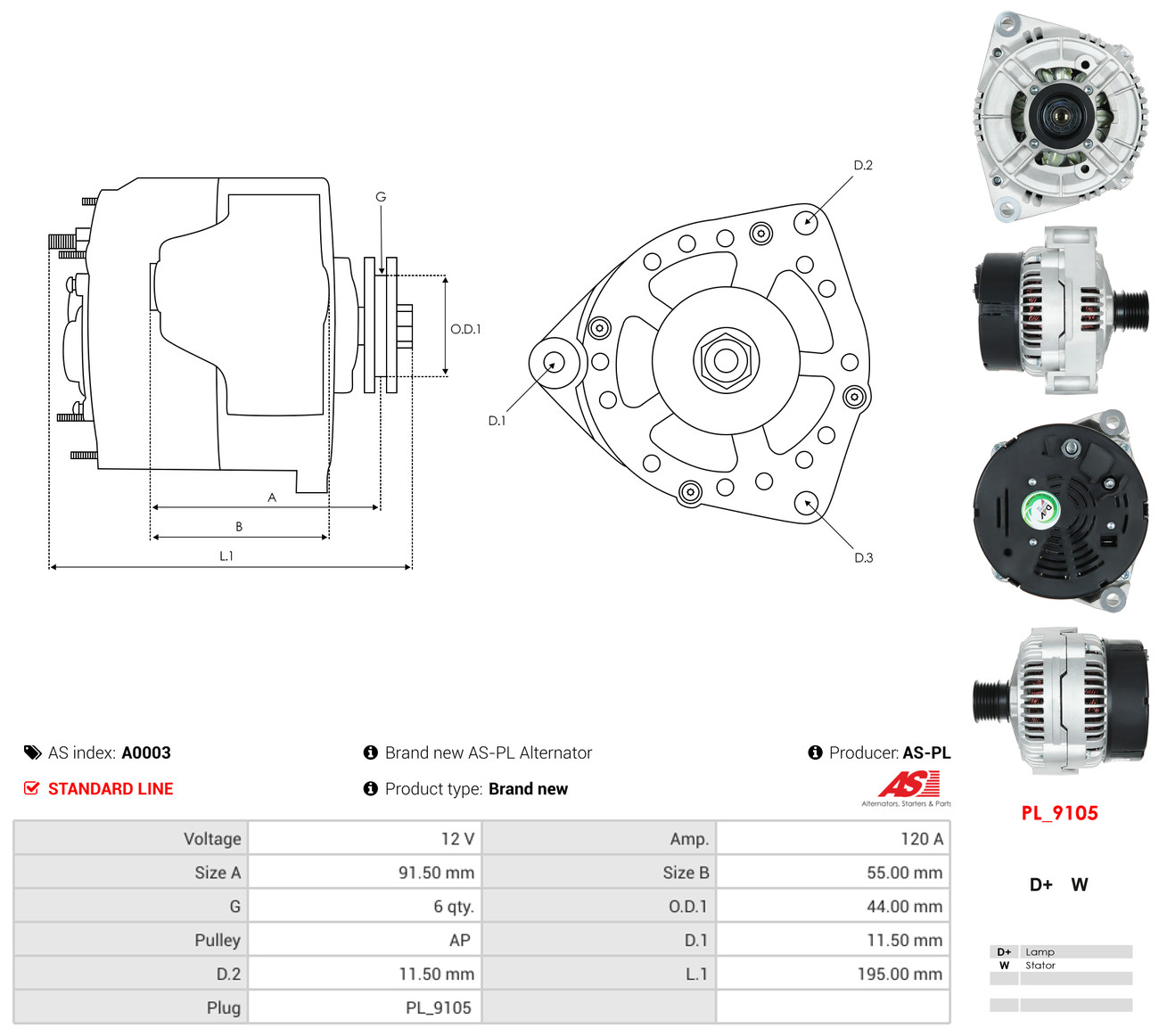AS-PL Generator a0003 for MERCEDES-BENZ SSANGYONG