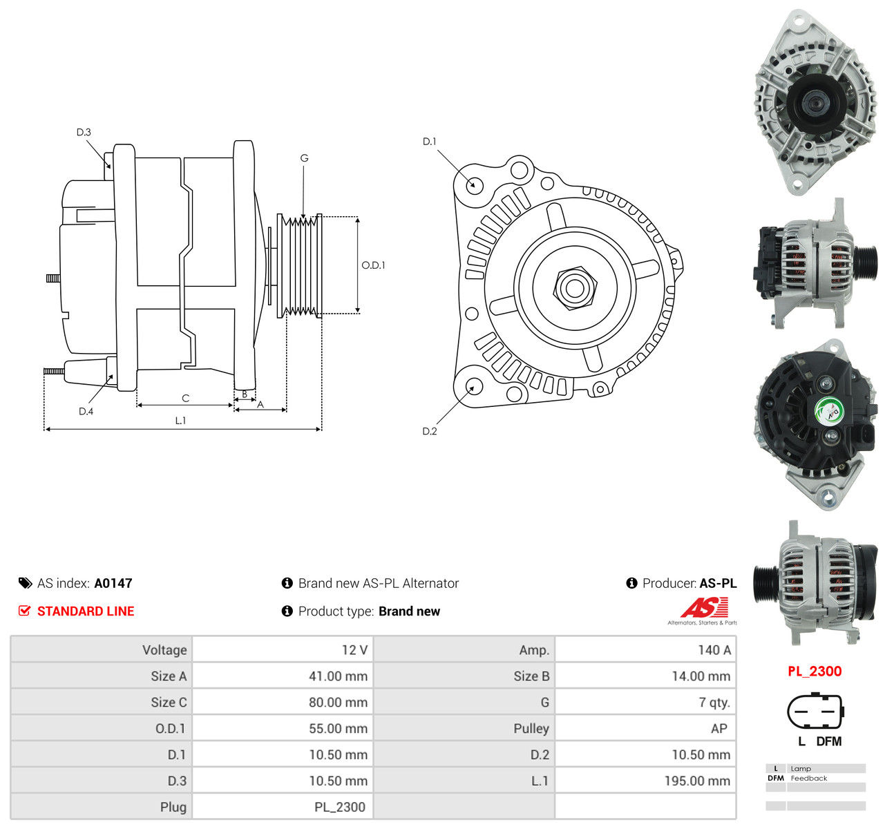 AS-PL Generator a0147 for IVECO FIAT DAF