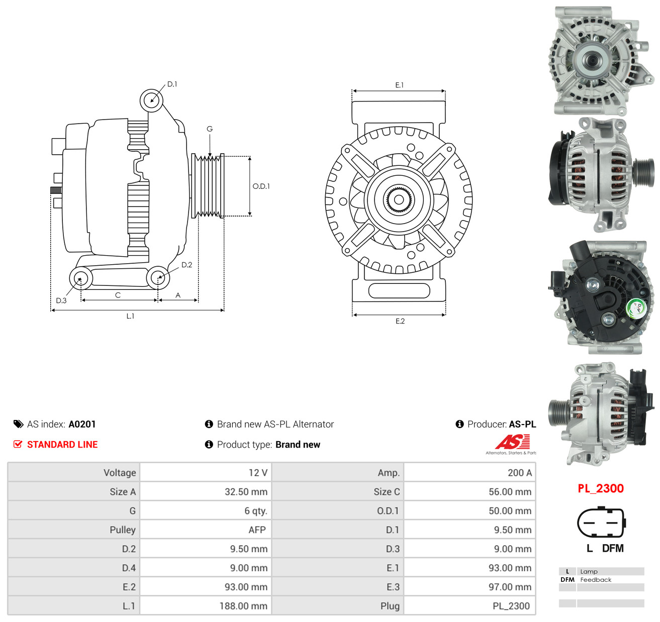 AS-PL Generator a0201 for MERCEDES-BENZ