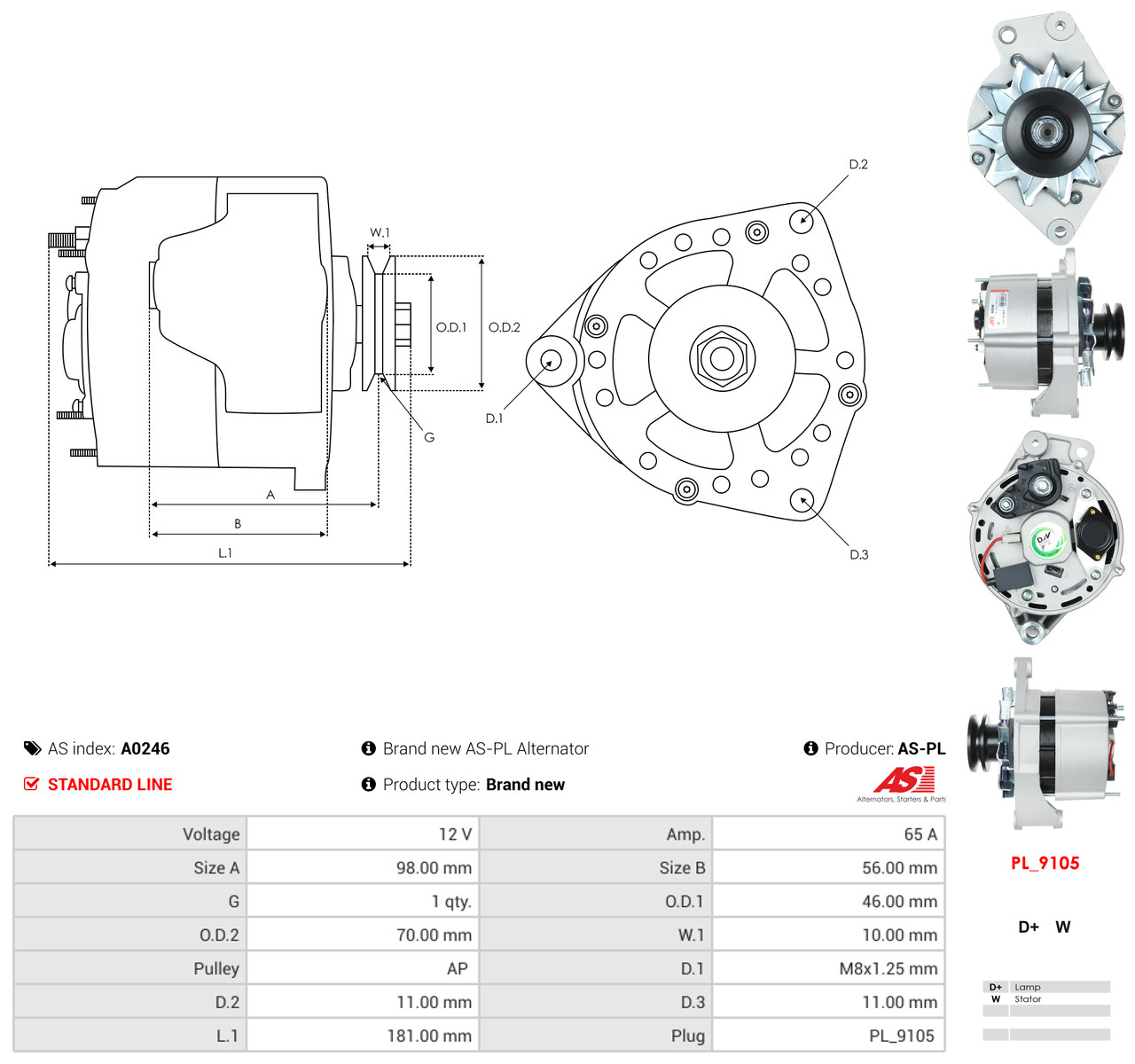 AS-PL Generator a0246 for VW DAF