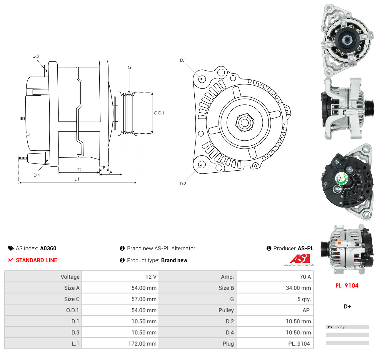 AS-PL Generator a0360 for OPEL