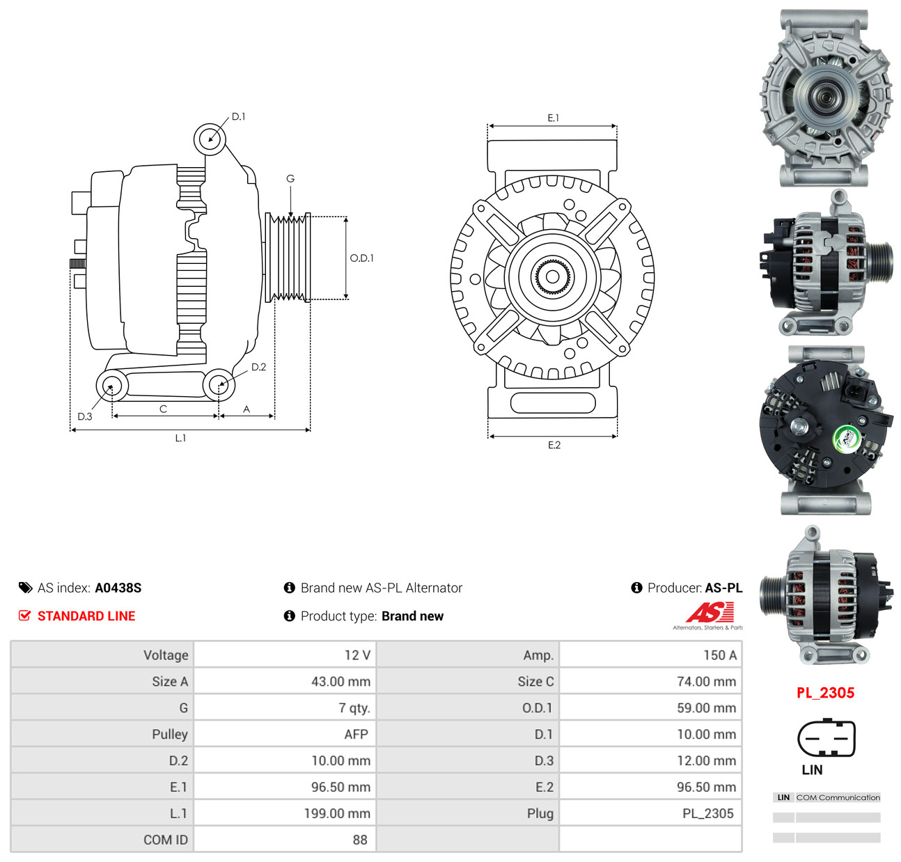 AS-PL Generator a0438s for FORD