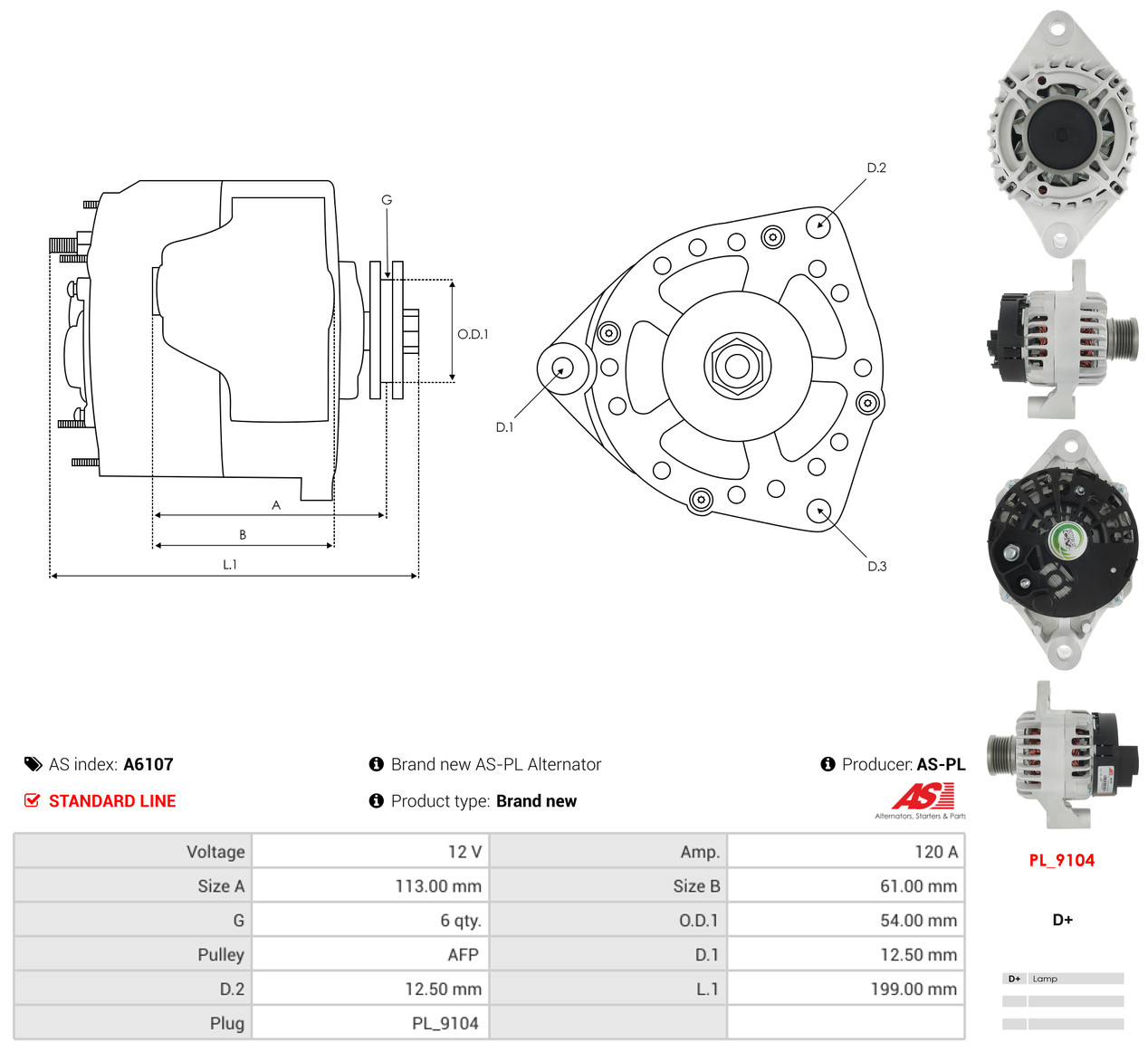 AS-PL Generator a6107 for OPEL FIAT