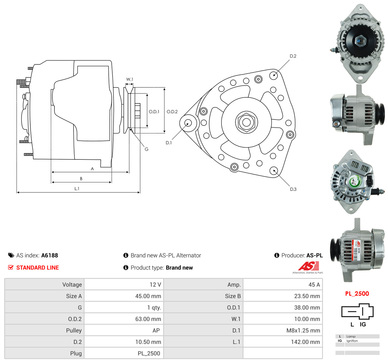 AS-PL Generator a6188 for TOYOTA MITSUBISHI