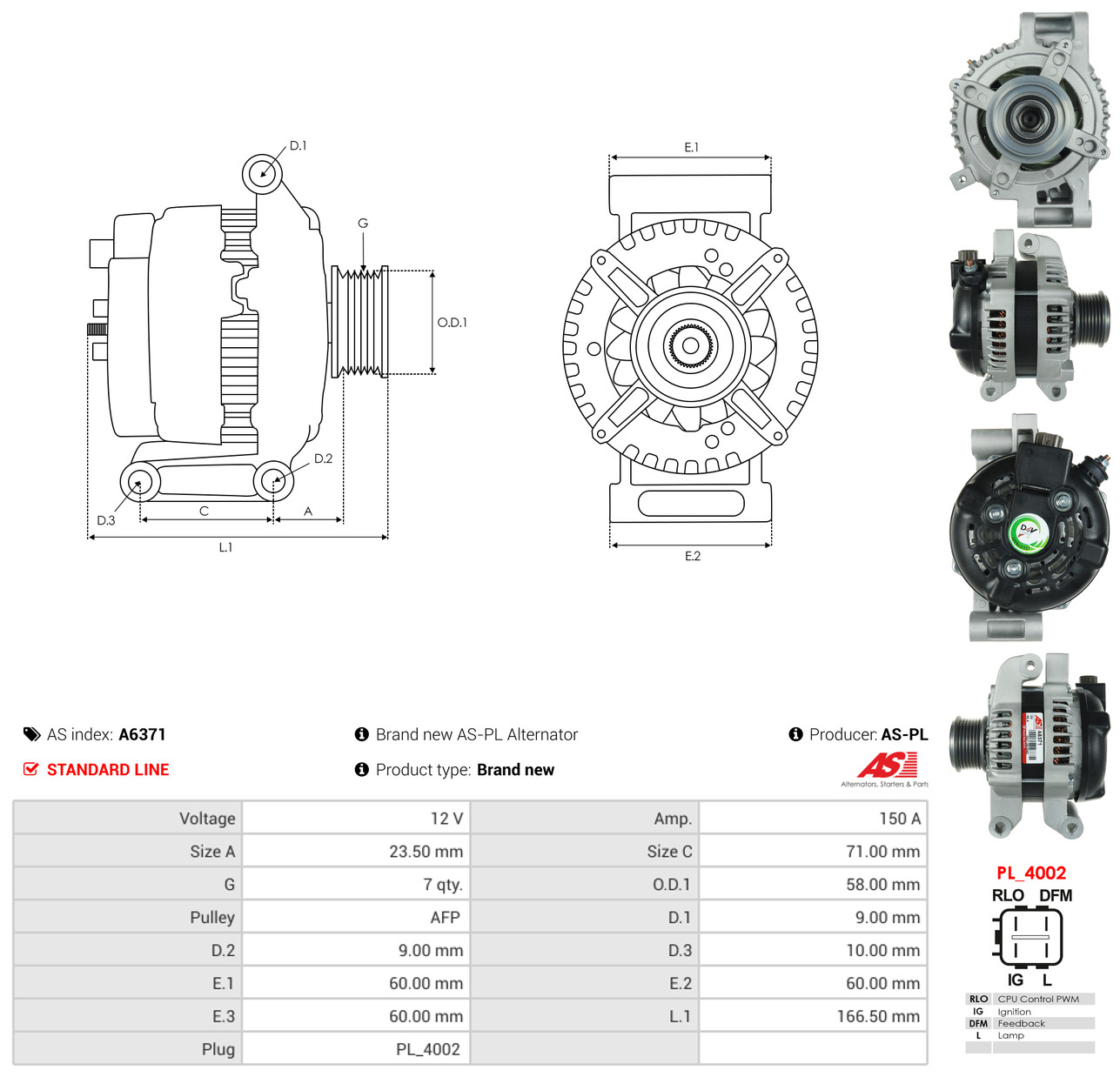 AS-PL Generator a6371 for TOYOTA