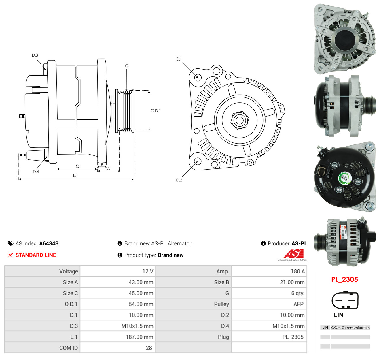AS-PL Generator a6434s for FORD JAGUAR ROVER TOYOTA