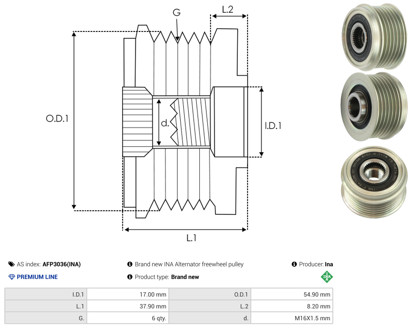 AS-PL Generator friløbskobling afp3036ina for VW HYUNDAI