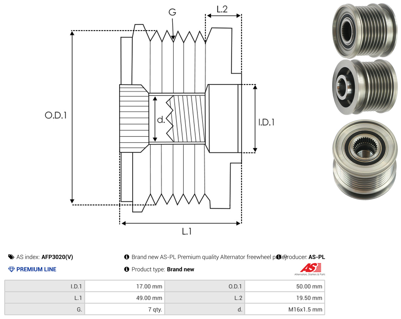 AS-PL Generator friløbskobling afp3020v for MERCEDES-BENZ