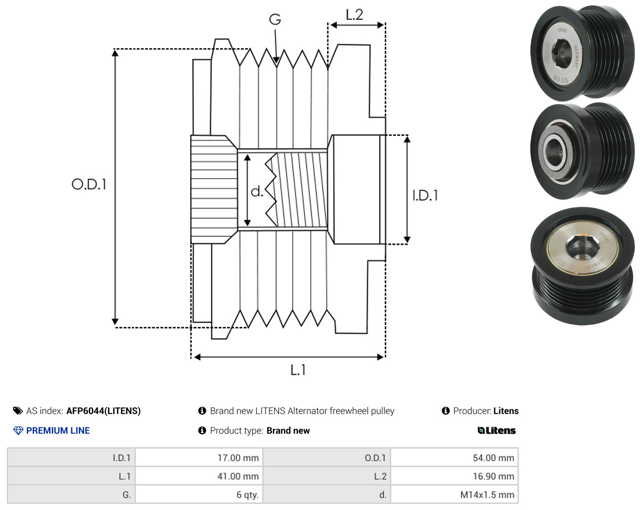 AS-PL Generator friløbskobling afp6044litens for PEUGEOT FORD
