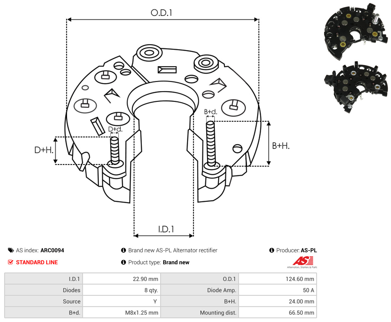 AS-PL arc0094 124,60mm for VW
