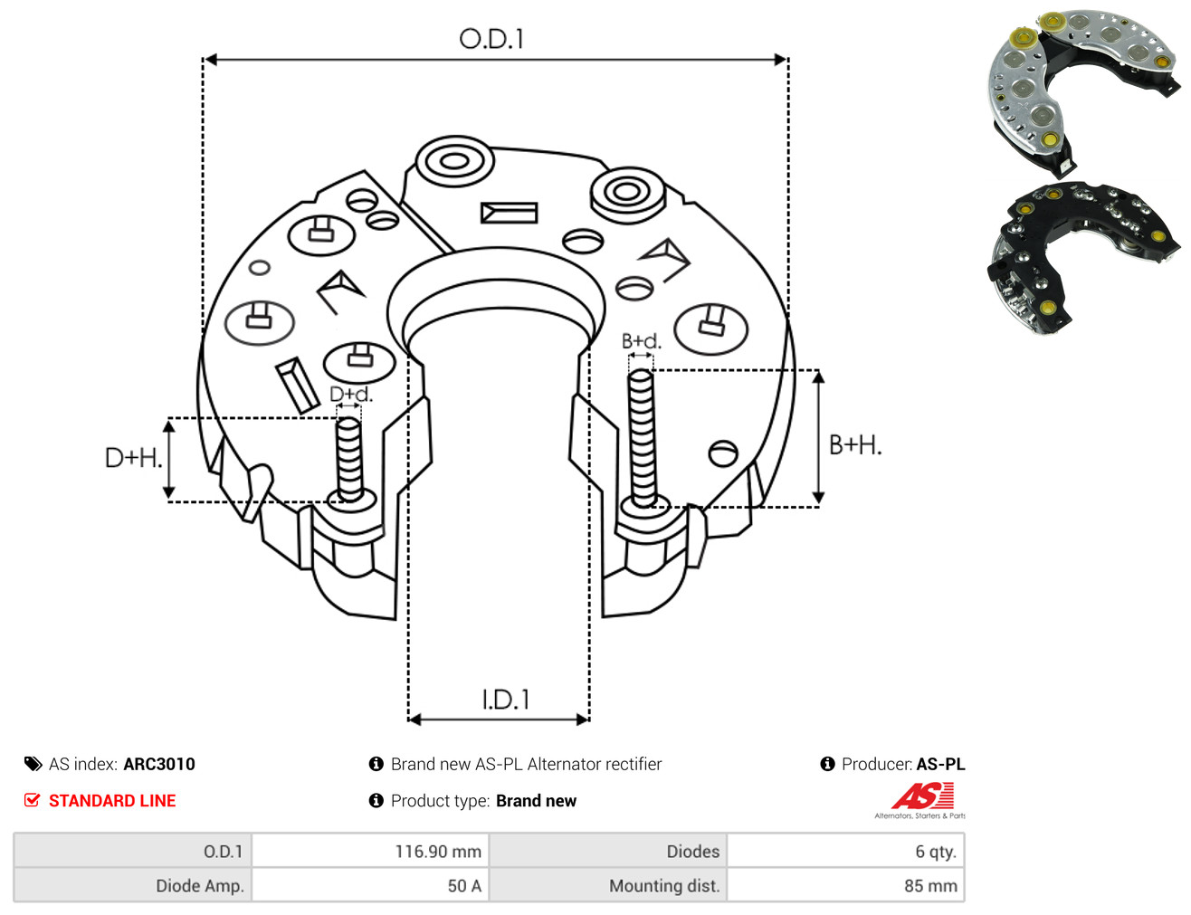 AS-PL arc3010 116,90mm for PEUGEOT