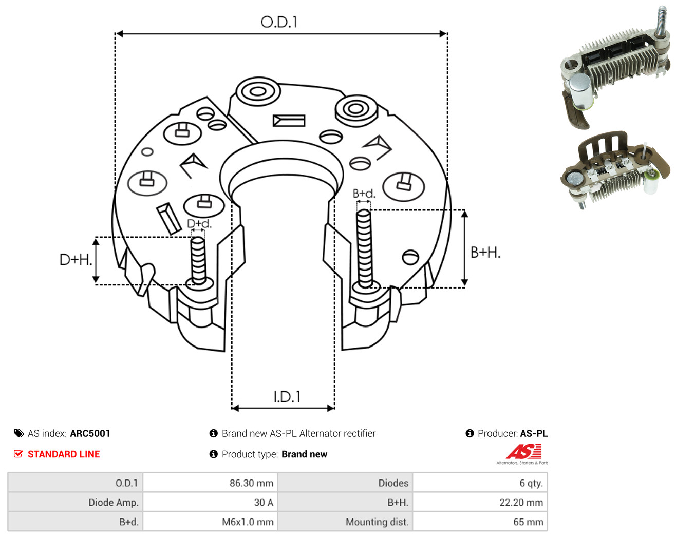 AS-PL arc5001 86,30mm for MITSUBISHI SUBARU