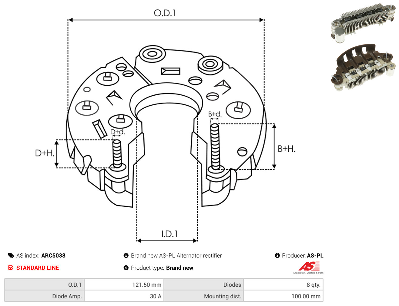 AS-PL arc5038 121,50mm for FORD MITSUBISHI