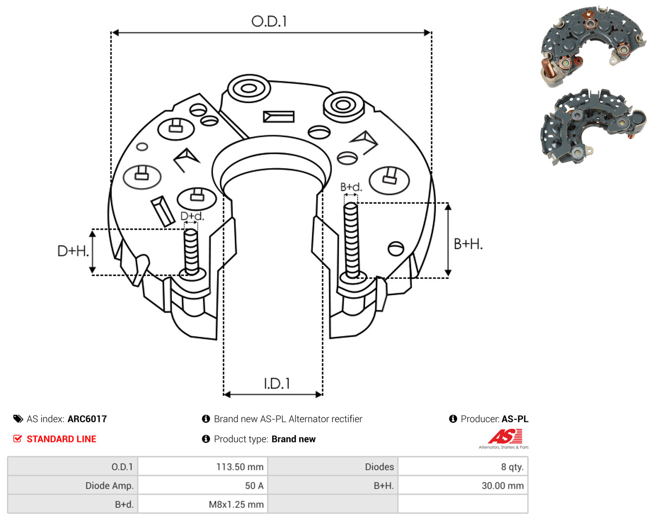 AS-PL arc6017 113,50mm for HONDA