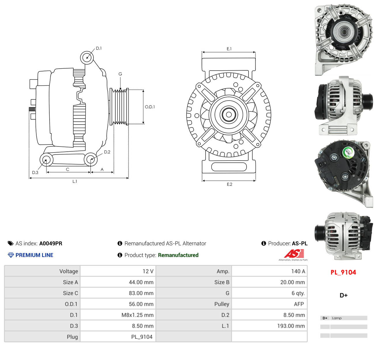 AS-PL Generator a0049pr for VOLVO