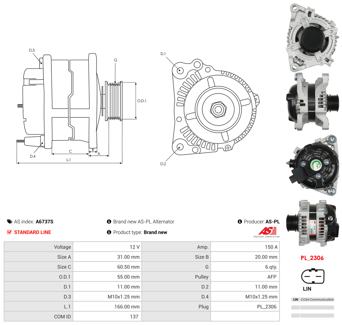 AS-PL Generator a6737s for TOYOTA LEXUS