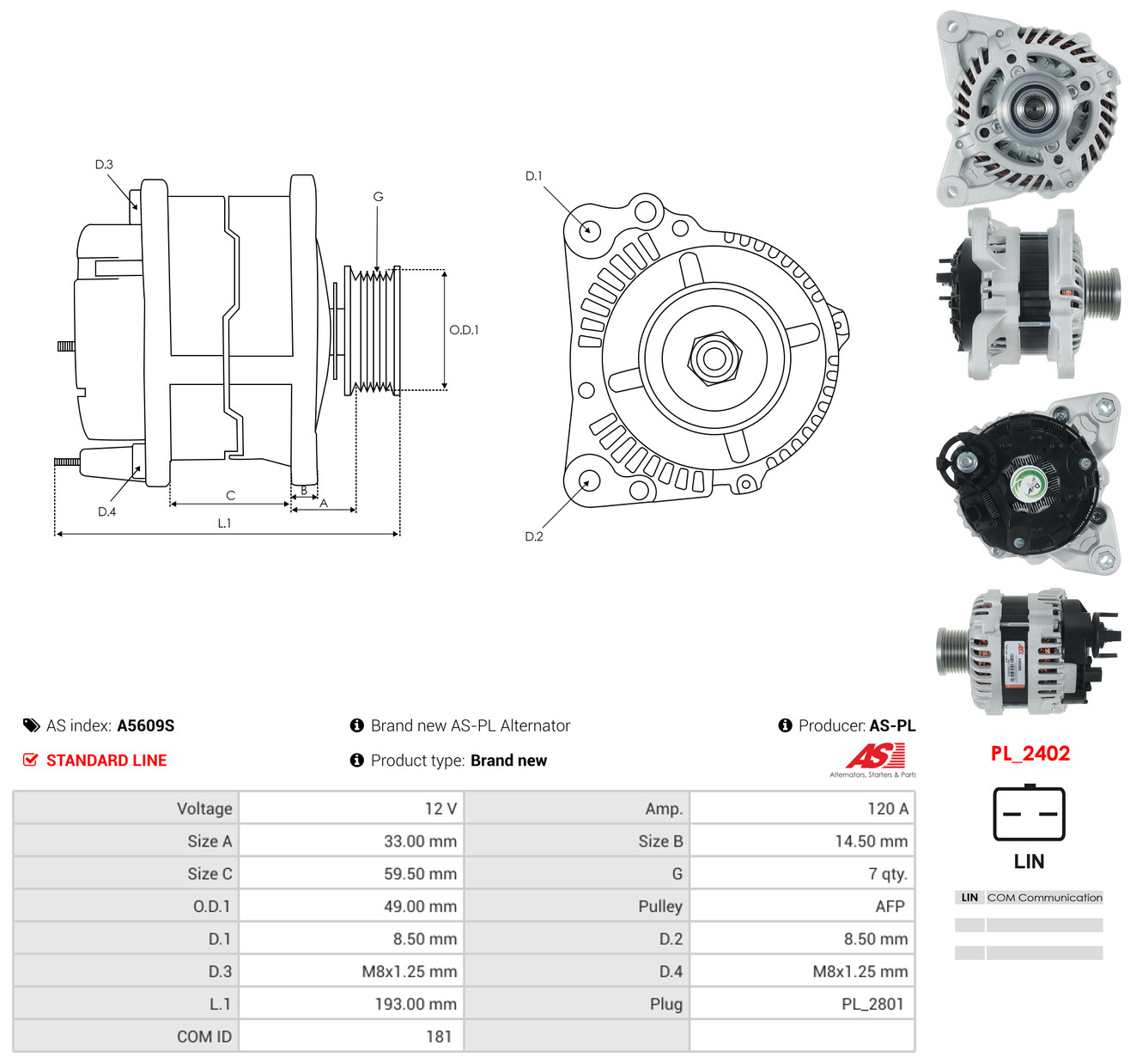 AS-PL Generator a5609s for NISSAN MITSUBISHI