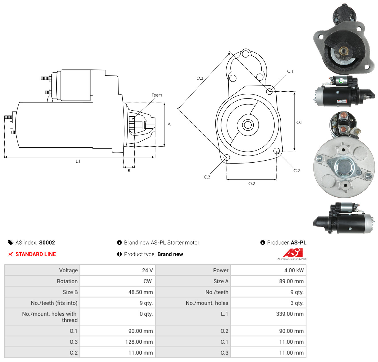 AS-PL Starter s0002 for MERCEDES-BENZ DAF MAN RENAULT
