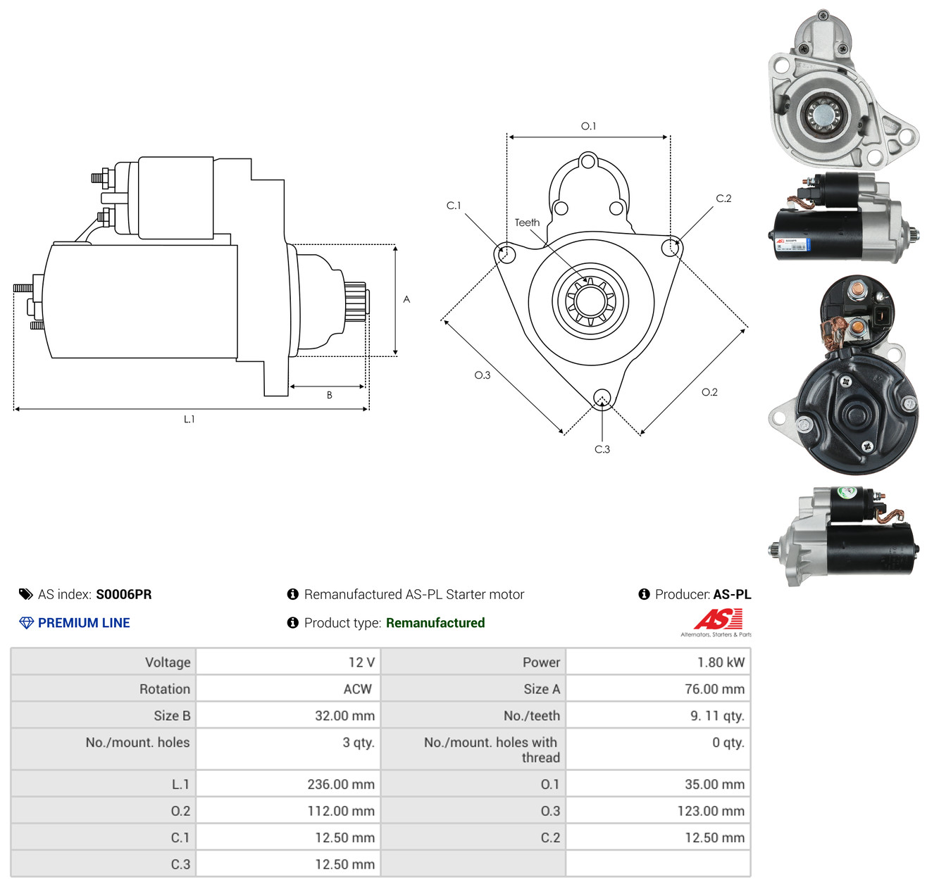 AS-PL Starter s0006pr for FORD MERCEDES-BENZ DAF VW